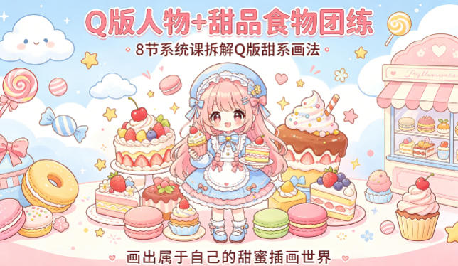 Q版人物+甜品食物团练，8节系统课拆解Q版甜系画法，画出属于自己的甜蜜插画世界网赚项目-副业赚钱-互联网创业-资源整合行知网