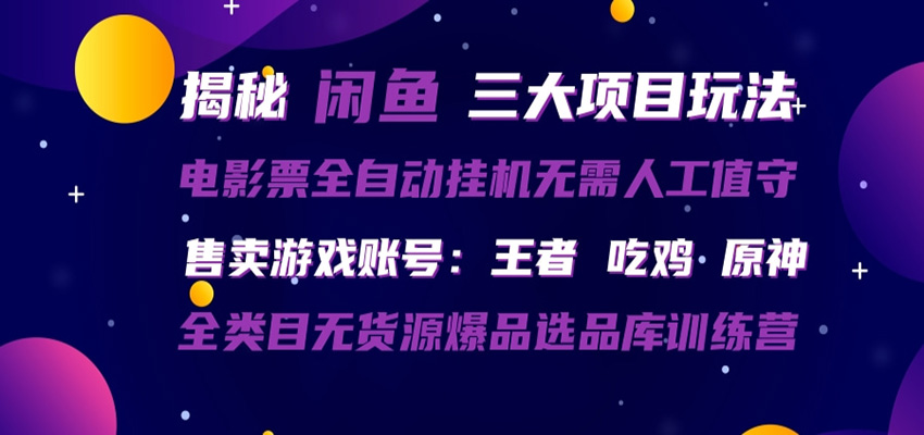 闲鱼三种玩法 全自动电影票  售卖游戏账号  爆品选品库训练营网赚项目-副业赚钱-互联网创业-资源整合行知网