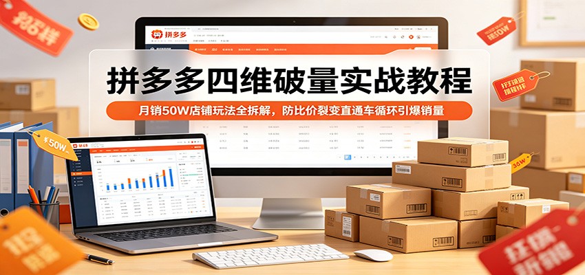 拼多多四维破量实战教程：月销50W店铺玩法全拆解，防比价裂变直通车循环引爆销量网赚项目-副业赚钱-互联网创业-资源整合行知网