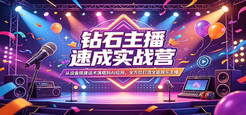 钻石主播速成实战营：从设备搭建话术演唱到AI应用，全方位打造全能娱乐主播网赚项目-副业赚钱-互联网创业-资源整合行知网