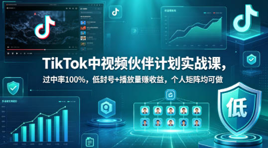 TikTok中视频伙伴计划实战课，过中率100%，低封号+播放量賺收益，个人矩阵均可做网赚项目-副业赚钱-互联网创业-资源整合行知网