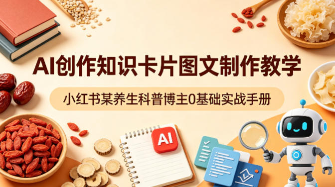 AI创作知识卡片图文制作教学，小红书某养生科普博主0基础实战手册网赚项目-副业赚钱-互联网创业-资源整合行知网