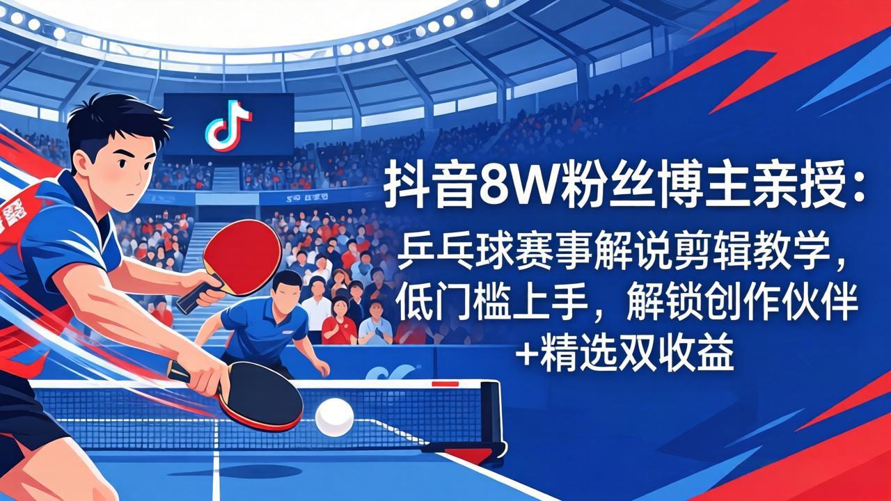 （18069期）抖音8W粉丝博主亲授：乒乓球赛事解说剪辑教学，低门槛上手，解锁创作伙伴+精选双收益网赚项目-副业赚钱-互联网创业-资源整合行知网