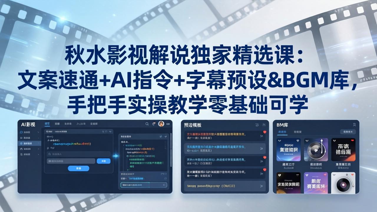（18080期）秋水影视解说独家精选课：文案速通+AI指令+字幕预设+BGM库，手把手实操教学零基础可学网赚项目-副业赚钱-互联网创业-资源整合行知网