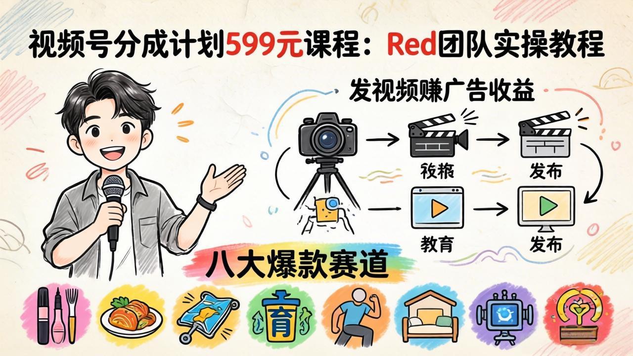 （18088期）视频号分成计划599元课程：Red团队实操教程，发视频赚广告收益，八大爆款赛道全掌握网赚项目-副业赚钱-互联网创业-资源整合行知网