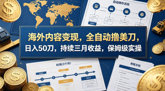 海外内容变现，全自动撸美刀，日入50刀，持续三月收益，保姆级实操网赚项目-副业赚钱-互联网创业-资源整合行知网