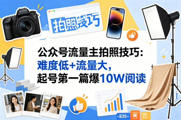 公众号流量主之拍照技巧赛道，难度低+流量大，起号第一篇就爆了10w阅读网赚项目-副业赚钱-互联网创业-资源整合行知网