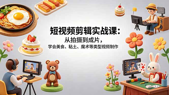 （18375期）短视频剪辑实战课：从拍摄到成片，学会美食、粘土、魔术等类型视频制作网赚项目-副业赚钱-互联网创业-资源整合行知网