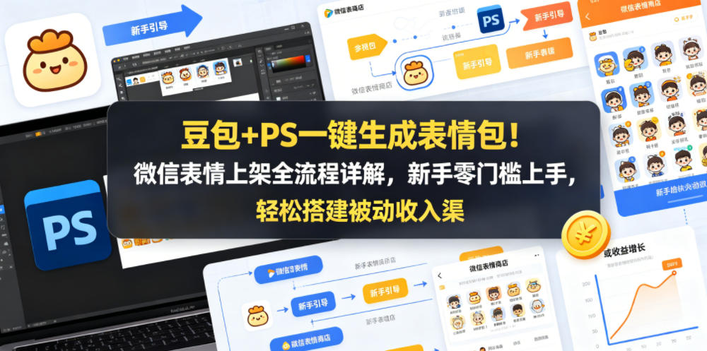 豆包+PS一键生成表情包！微信表情上架全流程详解，新手零门槛上手，轻松搭建被动收入渠道网赚项目-副业赚钱-互联网创业-资源整合行知网
