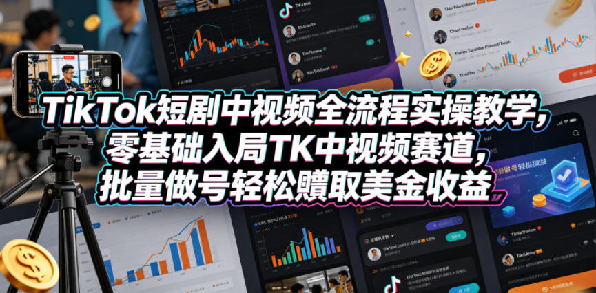 TikTok短剧中视频全流程实操教学，零基础入局TK中视频赛道，批量做号轻松賺取美金收益网赚项目-副业赚钱-互联网创业-资源整合行知网