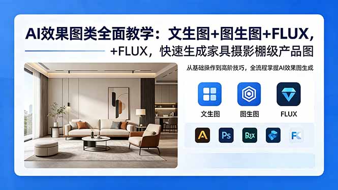 （18452期）AI效果图类全面教学：文生图+图生图+FLUX，快速生成家具摄影棚级产品图网赚项目-副业赚钱-互联网创业-资源整合行知网