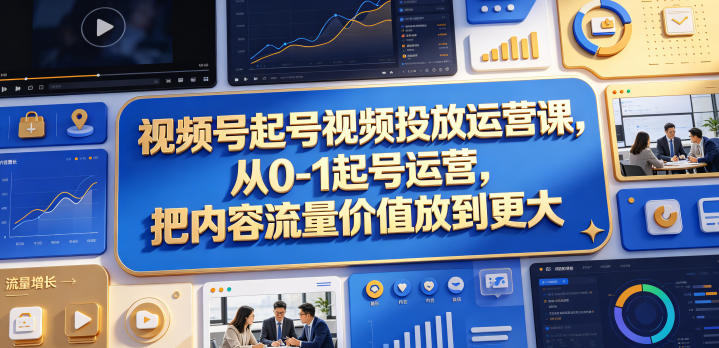 视频号起号视频投放运营课，从0-1起号运营，把内容流量价值放到更大网赚项目-副业赚钱-互联网创业-资源整合行知网