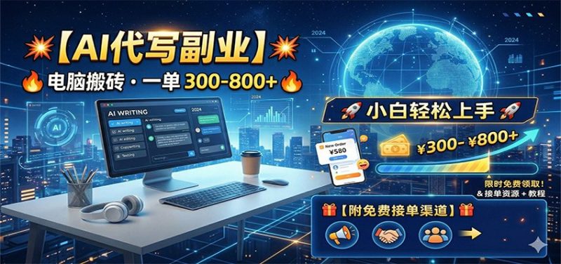AI代写副业，电脑搬砖，一单300-800+，小白轻松上手，附免费接单渠道网赚项目-副业赚钱-互联网创业-资源整合行知网