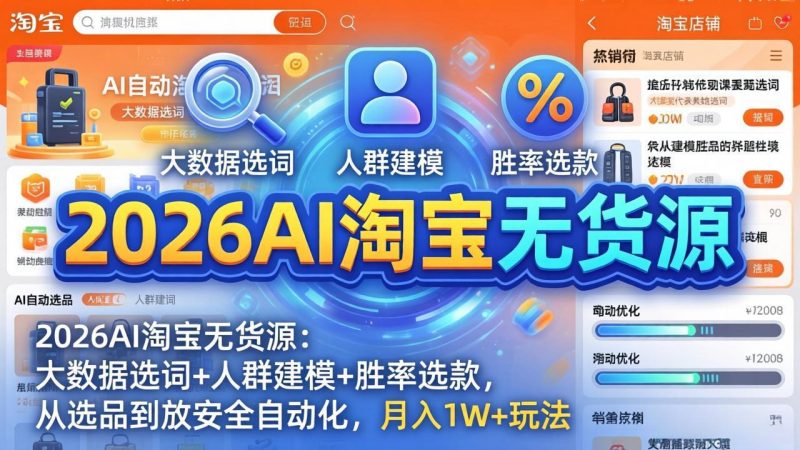 （18046期）2026AI淘宝无货源-4月更新：大数据选词+人群建模+胜率选款，从选品到放大全自动化，月入1W+玩法网赚项目-副业赚钱-互联网创业-资源整合行知网