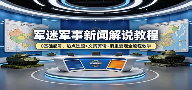 军迷军事新闻解说教程：0基础起号，热点选题+文案剪辑+消重变现全流程教学网赚项目-副业赚钱-互联网创业-资源整合行知网