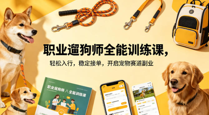职业遛狗师全能训练课，轻松入行，稳定接单，开启宠物赛道副业网赚项目-副业赚钱-互联网创业-资源整合行知网