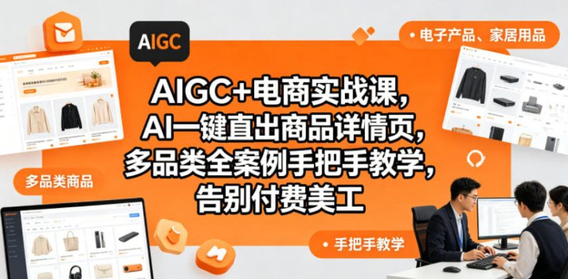 AIGC+电商实战课，AI一键直出商品详情页，多品类全案例手把手教学，告别付费美工网赚项目-副业赚钱-互联网创业-资源整合行知网