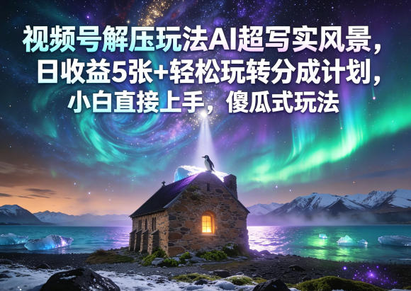 视频号解压玩法AI超写实风景，日收益5张+轻松玩转分成计划，小白直接上手，傻瓜式玩法网赚项目-副业赚钱-互联网创业-资源整合行知网