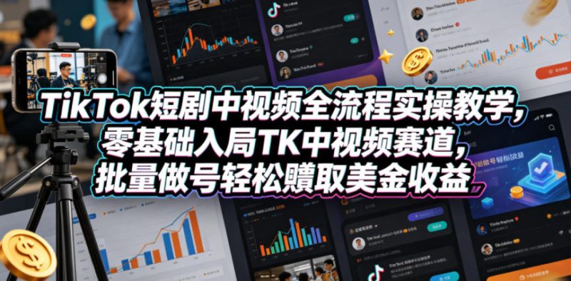 TikTok短剧中视频全流程实操教学，零基础入局TK中视频赛道，批量做号轻松賺取美金收益网赚项目-副业赚钱-互联网创业-资源整合行知网