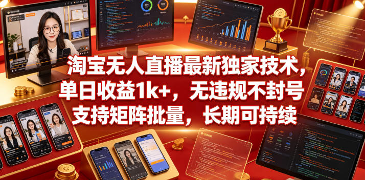 淘宝无人直播最新独家技术，单日收益1k+，无违规不封号，支持矩阵批量，长期可持续网赚项目-副业赚钱-互联网创业-资源整合行知网