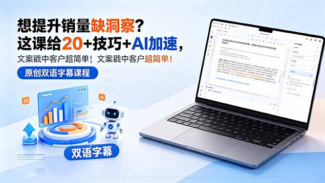 （18408期）想提升销量缺洞察？这课给 20 + 技巧 + AI 加速，文案戳中客户超简单！【原创双语字幕】网赚项目-副业赚钱-互联网创业-资源整合行知网