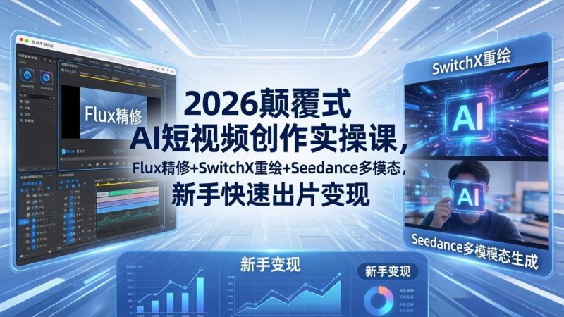 （18449期）2026颠覆式 AI短视频创作课-5月更新，Flux精修+SwitchX重绘+Seedance多模态，新手快速出片变现网赚项目-副业赚钱-互联网创业-资源整合行知网